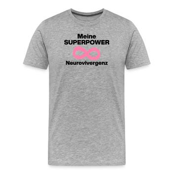 MEINE SUPERPOWER: NEURODIVERGENZ! ADHS KRAFT - Männer Premium Bio T-Shirt - Grau meliert - Vorne - Damien (186cm)