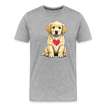 Cuddly Dog with Red Heart - golden retriever - Men's Premium Organic T-Shirt - heather grey - Front - Damien (186cm)