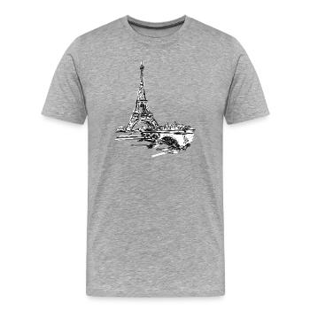 Skyline parisienne : Tour Eiffel louche - T-shirt bio Premium Homme - gris chiné - Devant - Damien (186cm)