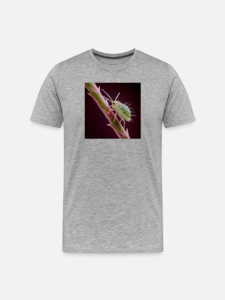Green Aphid Macro – Exotic Insect Design - Men's Premium Organic T-Shirt - heather grey