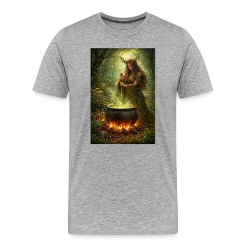 Femme druide - T-shirt bio Premium Homme - gris chiné - Devant - Damien (186cm)