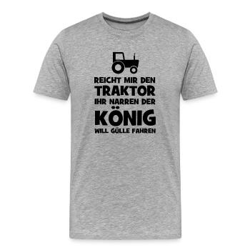 Passe-moi le tracteur, le roi veut faire pousser du fumier - T-shirt bio Premium Homme - gris chiné - Devant - Damien (186cm)