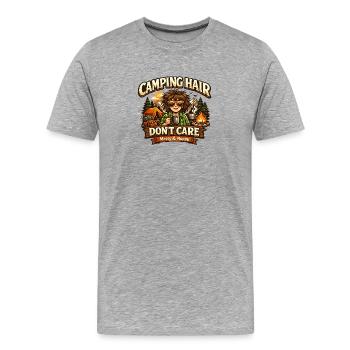 Camping Hair Don't Care – Humor T-Shirt - Men's Premium Organic T-Shirt - heather grey - Front - Damien (186cm)