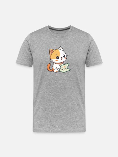 Kawaii Cat with Calendar - Men's Premium Organic T-Shirt - heather grey
