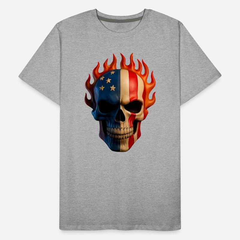 Crâne de drapeau enflammé T-shirt bio Premium Homme