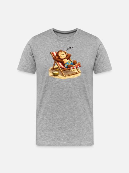 Tropischer Schlummeraffe am Strand - Männer Premium Bio T-Shirt - Grau meliert
