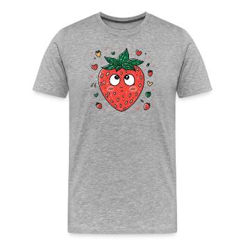 Kawaii Erdbeere mit neugierigen Augen - Männer Premium Bio T-Shirt - Grau meliert - Vorne - Damien (186cm)