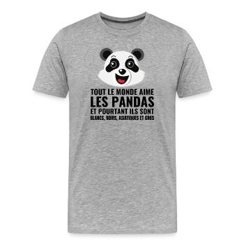 Panda, Vielfalt, Liebe - Männer Premium Bio T-Shirt - Grau meliert - Vorne - Damien (186cm)