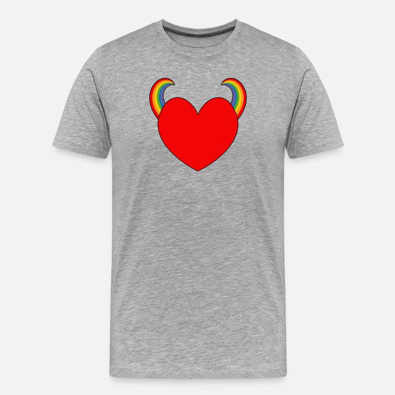 Rotes Herz mit Regenbogenhörnern - Männer Premium Bio T-Shirt - Grau meliert