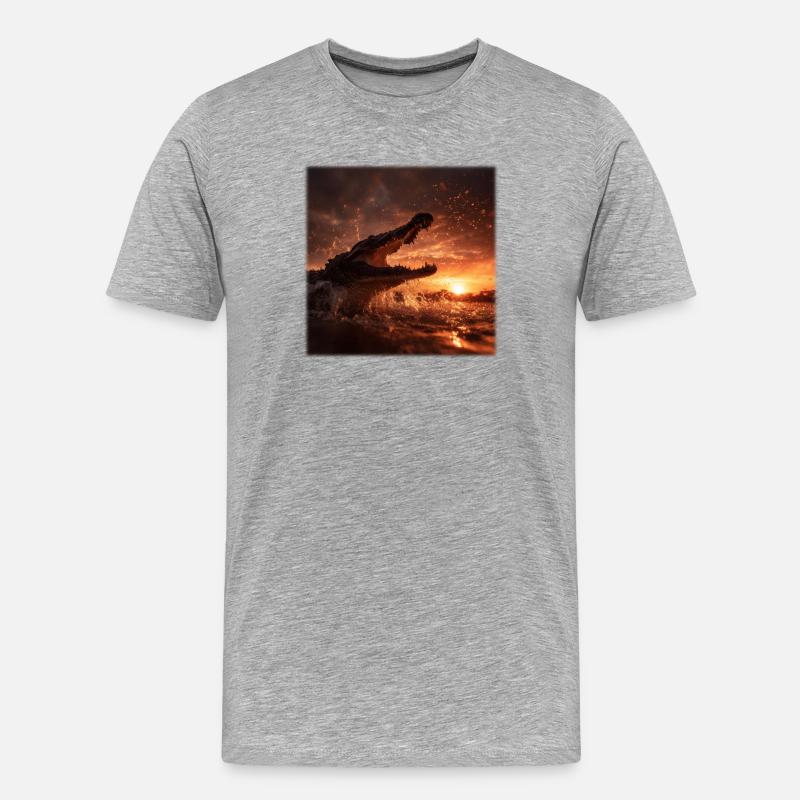 Wildes Krokodil Action Sonnenuntergang Fluss - Männer Premium Bio T-Shirt - Grau meliert