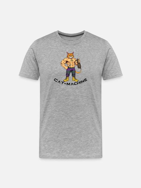 Katzenmuskelheld mit Maus - Männer Premium Bio T-Shirt - Grau meliert