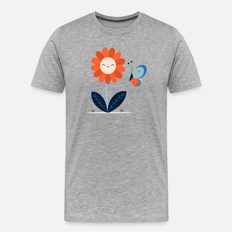 lachende Blume mit Schmetterling - Männer Premium Bio T-Shirt - Grau meliert