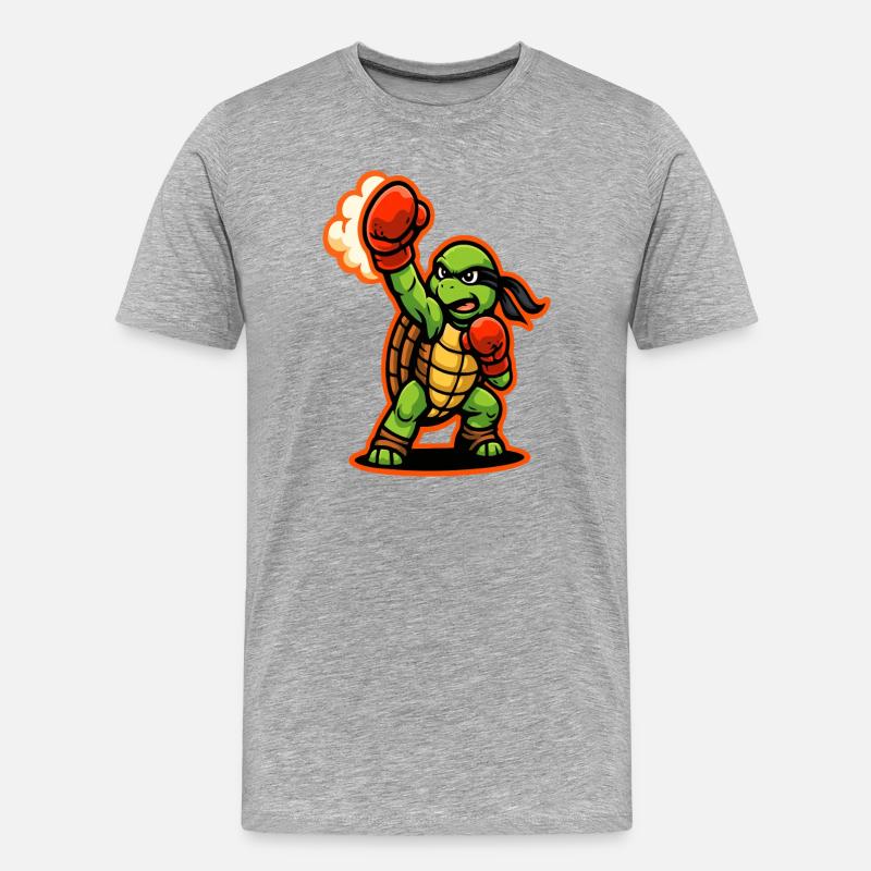 Boxing Turtle Fighter Power Punch Maskottchen - Männer Premium Bio T-Shirt - Grau meliert