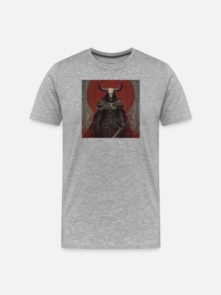 Dämonenkrieger mit Schädelhelm - Männer Premium Bio T-Shirt - Grau meliert