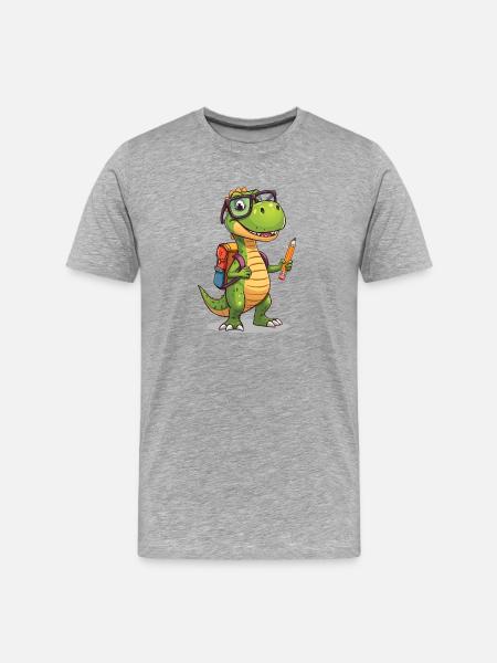 Dino Scholar With Pencil - Men's Premium Organic T-Shirt - heather grey