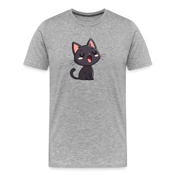 Chaton Noir Bâilleur Doux - T-shirt bio Premium Homme - gris chiné - Devant - Damien (186cm)