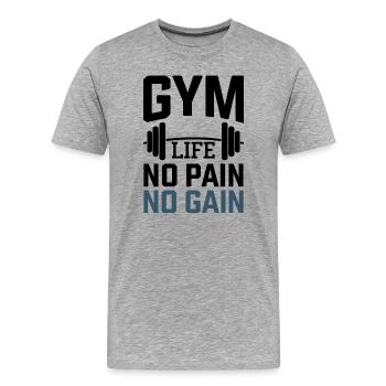 Fitness Motivation – Gym Life No Pain No Gain - T-shirt bio Premium Homme - gris chiné - Devant - Damien (186cm)