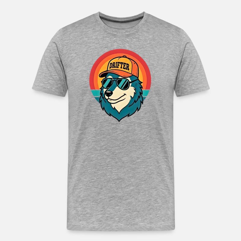 Drifter Wolf Sonnenuntergangs-Tee - Männer Premium Bio T-Shirt - Grau meliert