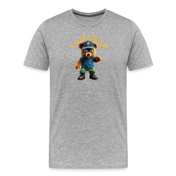 Mascotte de l’ours dansant - T-shirt bio Premium Homme - gris chiné - Devant - Damien (186cm)