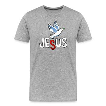 Lettrage de Colombe et JÉSUS - T-shirt bio Premium Homme - gris chiné - Devant - Damien (186cm)
