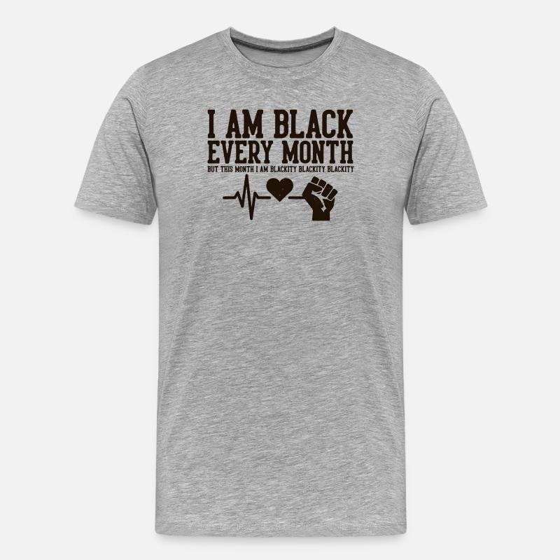 Ich bin jeden Monat schwarz Herzschlag-Faust - Männer Premium Bio T-Shirt - Grau meliert