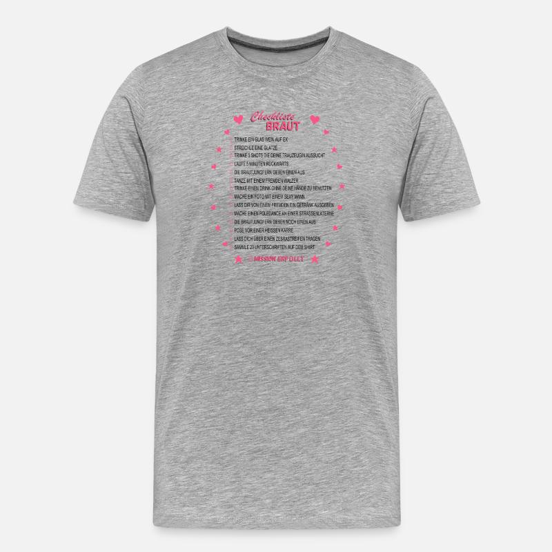 Checklist de la mariée rose - T-shirt bio Premium Homme - gris chiné