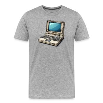Ordinateur portable rétro Style Illustration - T-shirt bio Premium Homme - gris chiné - Devant - Damien (186cm)