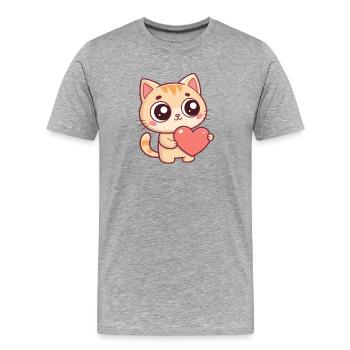 Chaton Coeur Doux - T-shirt bio Premium Homme - gris chiné - Devant - Damien (186cm)