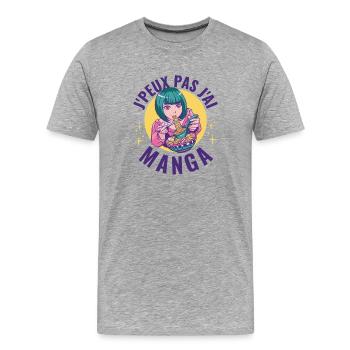 J’peux pas j’ai manga Humour Otaku Geek - T-shirt bio Premium Homme - gris chiné - Devant - Damien (186cm)