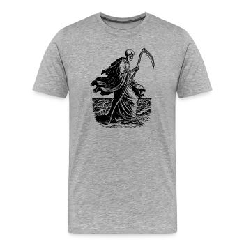 Skelett mit der Sense am Meer - Männer Premium Bio T-Shirt - Grau meliert - Vorne - Damien (186cm)