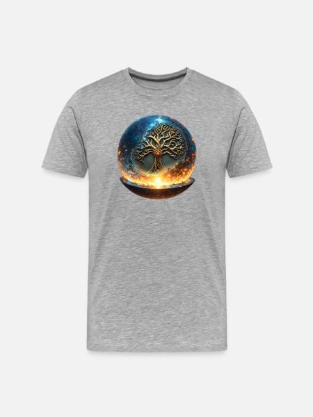 Baum des Lebens im Ballon - Männer Premium Bio T-Shirt - Grau meliert