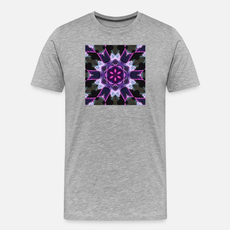 Neon Mandala Kaleidoskop - Männer Premium Bio T-Shirt - Grau meliert