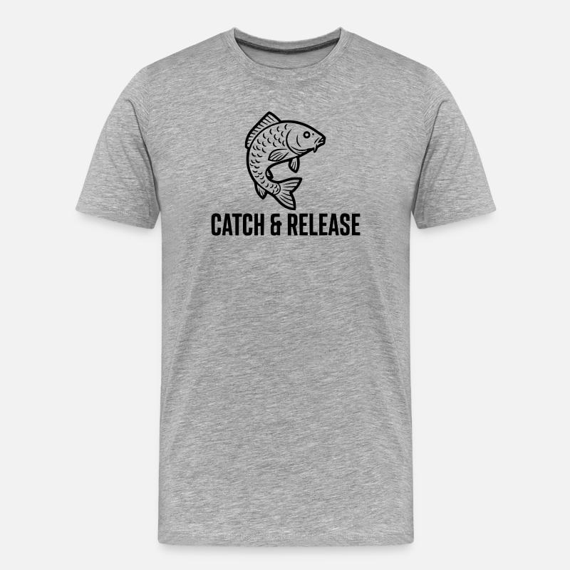 Catch and Release Karpfen Angeln Spruch - Männer Premium Bio T-Shirt - Grau meliert