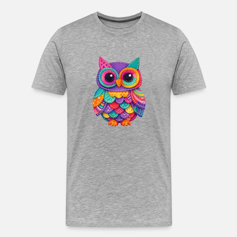 Patchwork Eulenzauber - Männer Premium Bio T-Shirt - Grau meliert