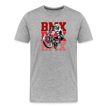BMX Rider im roten Hintergrund - Männer Premium Bio T-Shirt - Grau meliert - Vorne - Damien (186cm)