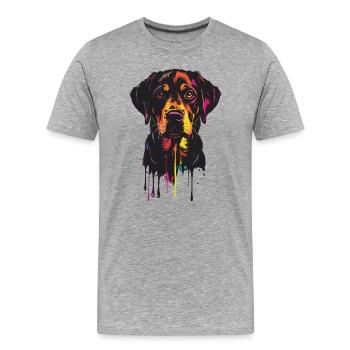 Buntes Hundeportrait Tropfen - Männer Premium Bio T-Shirt - Grau meliert - Vorne - Damien (186cm)