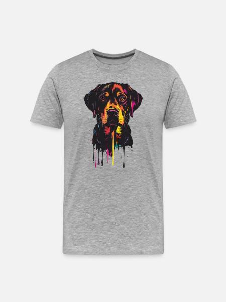 Buntes Hundeportrait Tropfen - Männer Premium Bio T-Shirt - Grau meliert