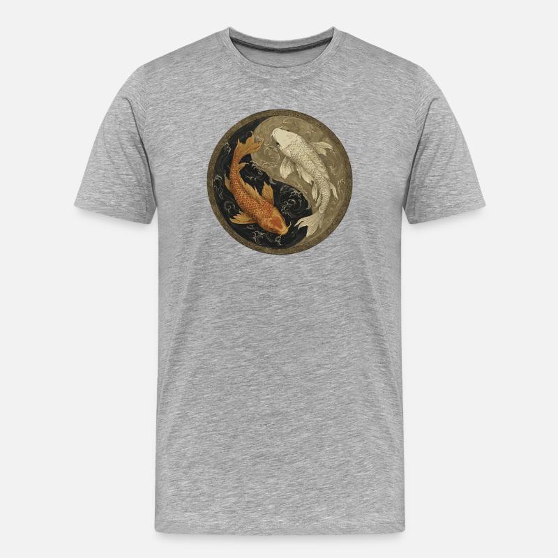Koi Yin-Yang Medaillon - Männer Premium Bio T-Shirt - Grau meliert