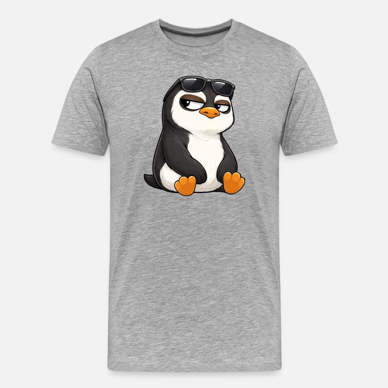 Coole Cartoon Pinguin mit Sonnenbrille skeptisch - Männer Premium Bio T-Shirt - Grau meliert