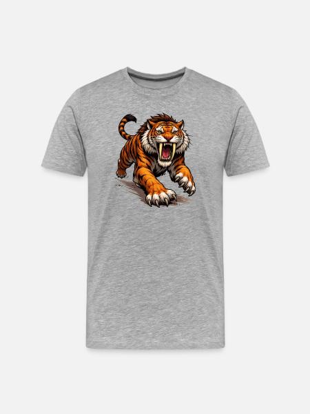 Comic Tiger Attack - Men's Premium Organic T-Shirt - heather grey
