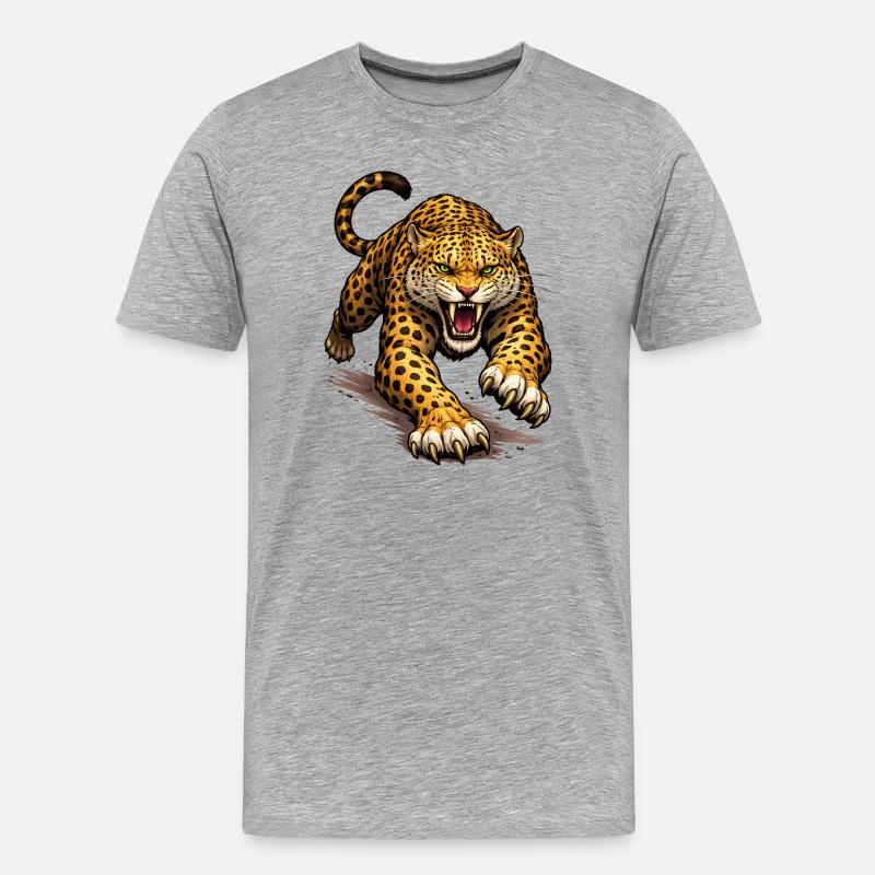 Leopard Animal Comic - Männer Premium Bio T-Shirt - Grau meliert