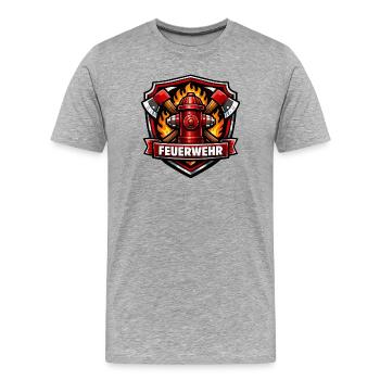 Fire Brigade Logo with Fire Hydrant and Flames - Men's Premium Organic T-Shirt - heather grey - Front - Damien (186cm)