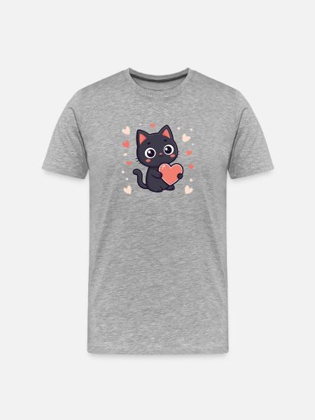 Black Cat Cuddle Pastel Heart - Men's Premium Organic T-Shirt - heather grey
