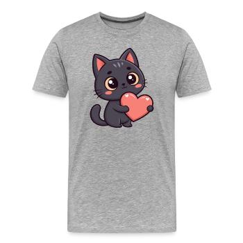 Black Cat Tender Heart - Men's Premium Organic T-Shirt - heather grey - Front - Damien (186cm)