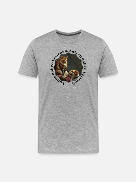Cats Dog Friendship in Geometry Frame - Men's Premium Organic T-Shirt - heather grey