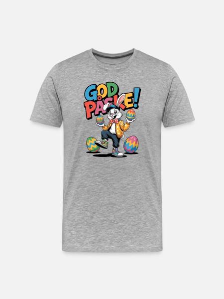 Osterhase mit bunten Eiern - Männer Premium Bio T-Shirt - Grau meliert