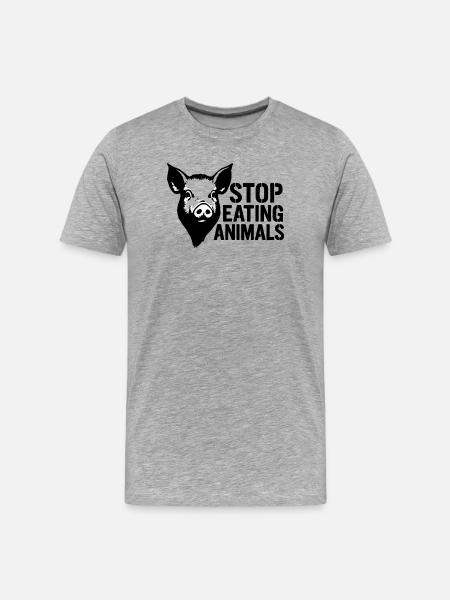 Pig's Head Protest Stops Animal Eating - Men's Premium Organic T-Shirt - heather grey