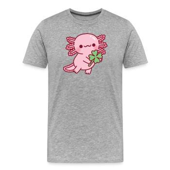 Niedlicher Axolotl mit glücklichem vierblättrigem Klee - Männer Premium Bio T-Shirt - Grau meliert - Vorne - Damien (186cm)