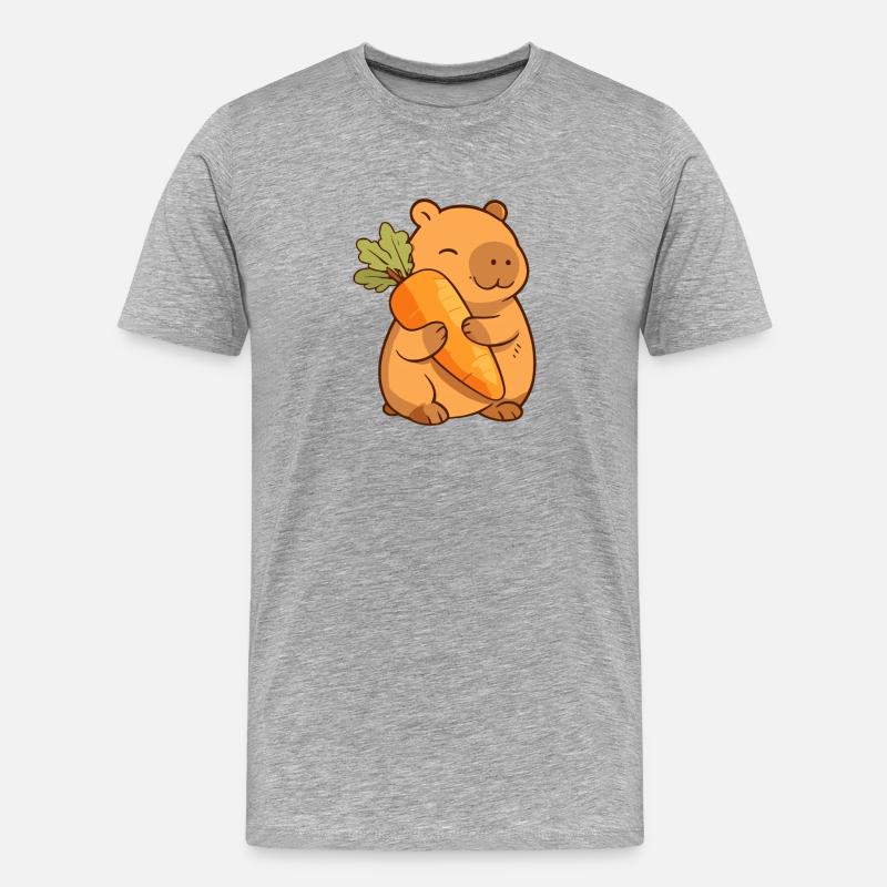 Capybara mit Karotte – entspannt & niedlich - Männer Premium Bio T-Shirt - Grau meliert