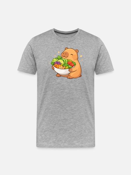 Chubby Capybara with Salad Bowl - Men's Premium Organic T-Shirt - heather grey